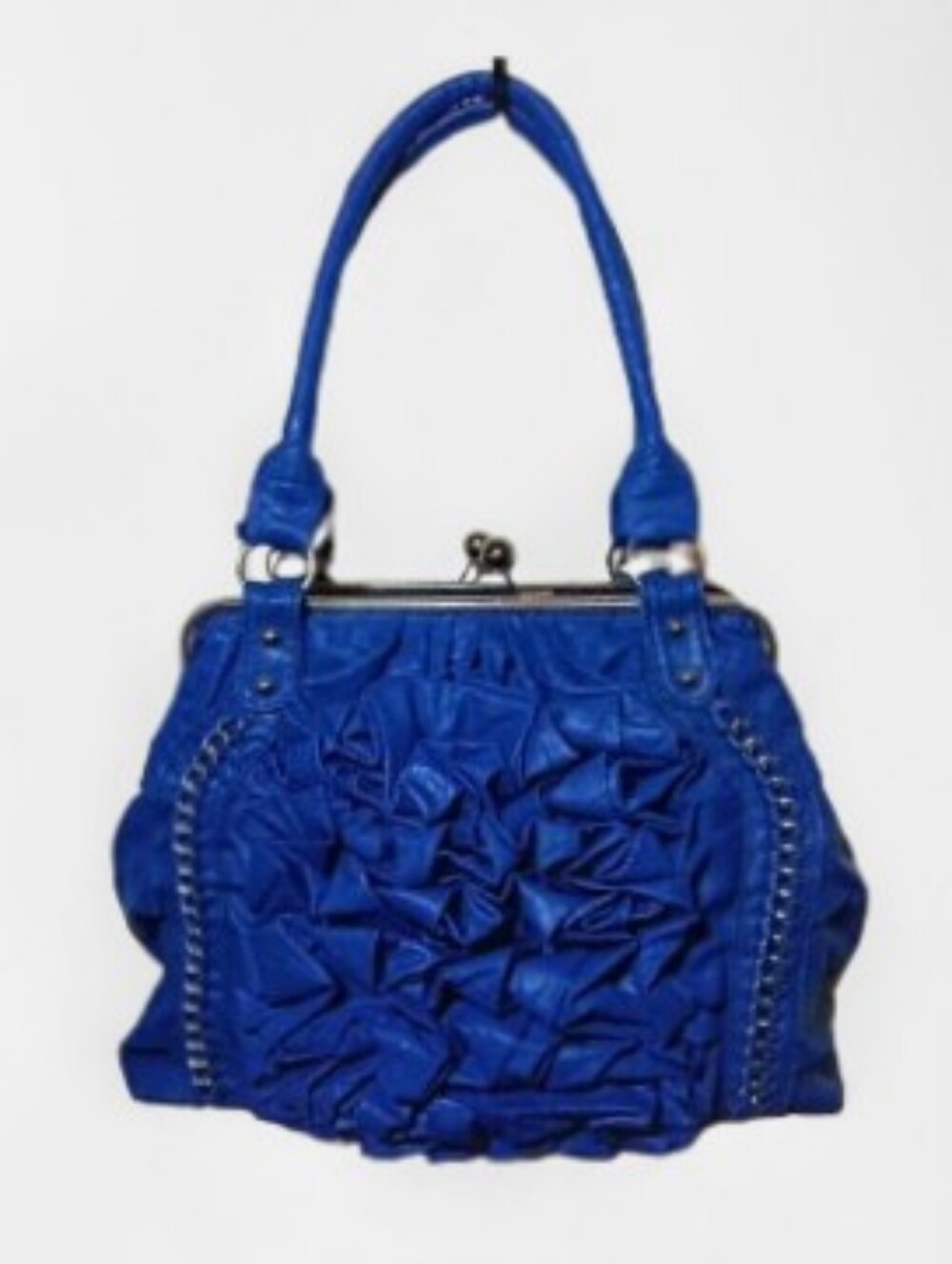 Blue Women's Shoulder Handbag kiss lock clasp rosette ruching detail